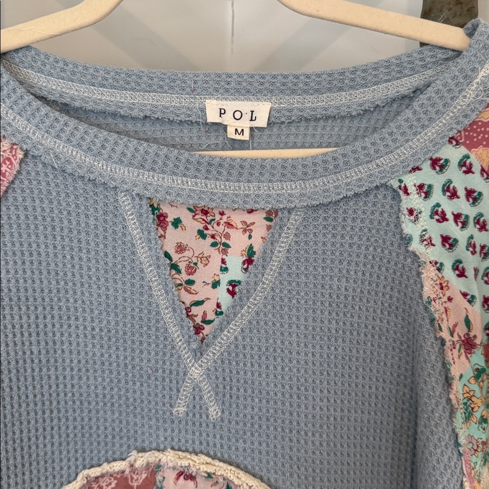 NEW 48 hr preview price : POL Patchwork Peace Sign Top - Blue and Pink - Picture 3 of 6